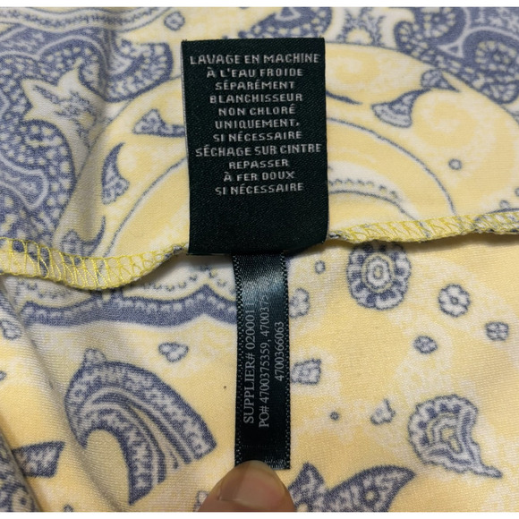 Lauren Ralph Lauren Wrap Ruched Dress Light Academia Stretchy Yellow Navy Sz 12 - Picture 6 of 8